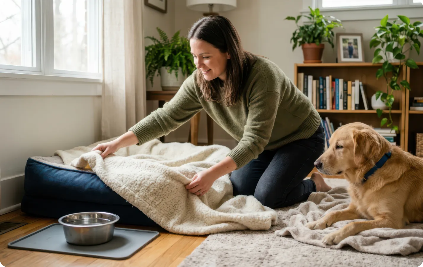 Brittany training a dog at home during a private lesson